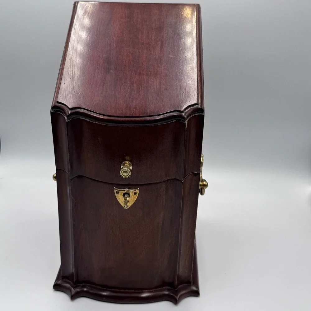 Wildwood Accents Mahogany Wood Slant Top Knife Box Brass Hardware Georgian Style